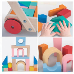 Antepremergator din lemn cu 50 cuburi de constructie, 37 cm