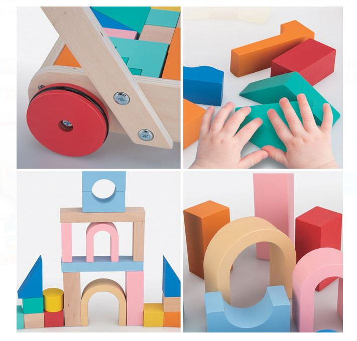 Antepremergator din lemn cu 50 cuburi de constructie, 37 cm