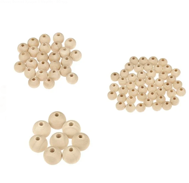 Margele din lemn, 3 marimi, 80 piese