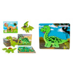 Puzzle 3D din lemn cu 5 piese groase - Dinozaur