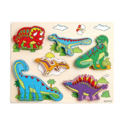 Puzzle educativ de asociere din lemn cu 2 piese, Dinozauri
