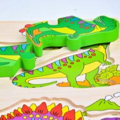 Puzzle educativ de asociere din lemn cu 2 piese, Dinozauri
