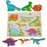 Puzzle educativ de asociere din lemn cu 2 piese, Dinozauri