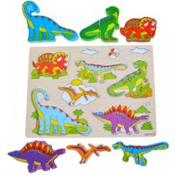Puzzle educativ de asociere din lemn cu 2 piese, Dinozauri