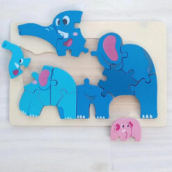 Puzzle incastru lemn cu 13 piese groase, Mama si puii