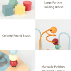 Cub Educativ de tip Montessori, din lemn, cu 5 in 1 activitati, 3 ani+