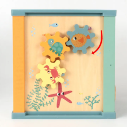 Cub Educativ de tip Montessori, din lemn, cu 5 in 1 activitati, 3 ani+