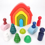 Set 16 piese lemn, Curcubeu si Cilindrii Montessori, 3 ani+