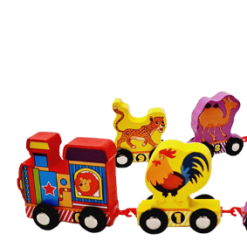 Trenulet din lemn cu piese magnetice, 10 piese, 3 ani+