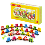 Trenulet din lemn cu piese magnetice, 27 piese, 3 ani+