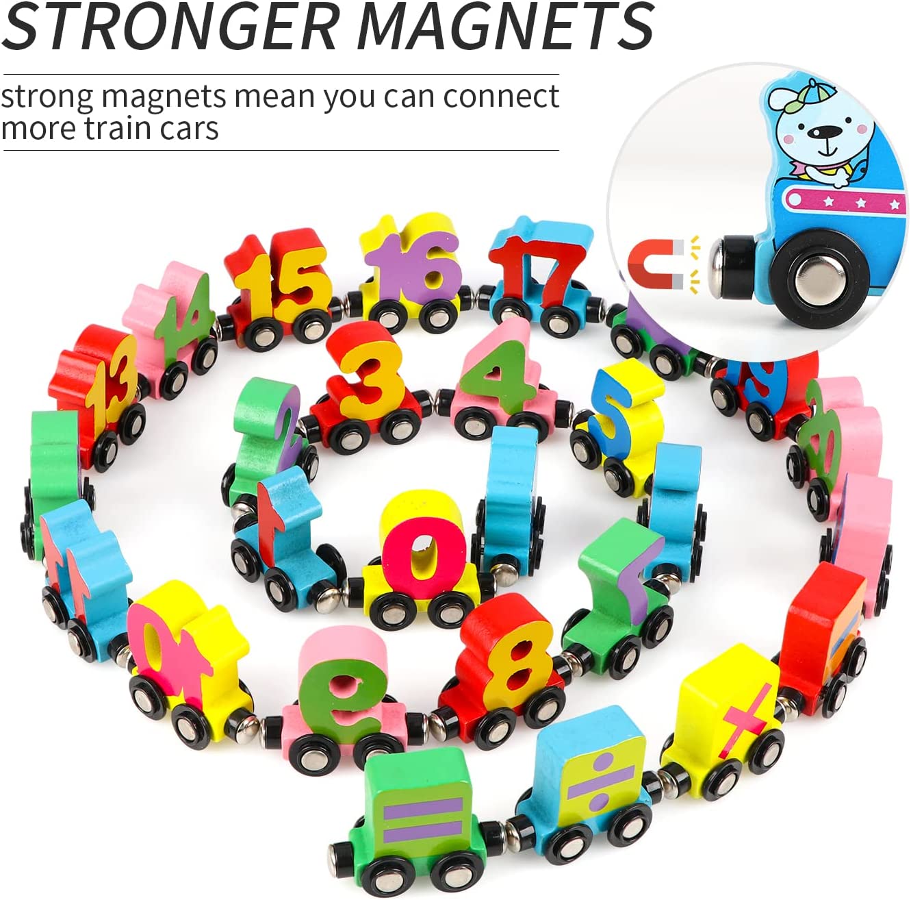 Trenulet din lemn cu piese magnetice, 27 piese, 3 ani+ 05