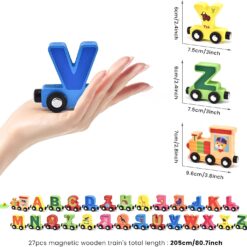 Trenulet din lemn cu piese magnetice, 27 piese, Alfabet 3 ani+