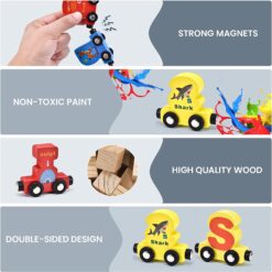 Trenulet din lemn cu piese magnetice, 27 piese, Alfabet 3 ani+