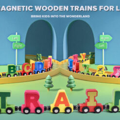 Trenulet din lemn cu piese magnetice, 27 piese, Alfabet 3 ani+