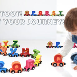 Trenulet din lemn cu piese magnetice, 27 piese, Alfabet 3 ani+