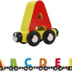 Trenulet din lemn cu piese magnetice, 27 piese, Alfabet 3 ani+