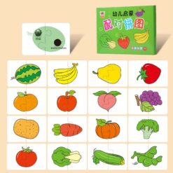 Set 16 Puzzle de asociere din 2 piese mari, Fructe si legume