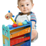 Jucarie din lemn-Banc cu Pista, Bile si Ciocanel, 1 an+