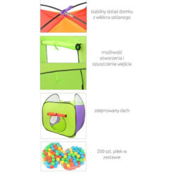 Loc de joaca pentru copii cu tunel,cort si 200 de mingii 379x118x105cm