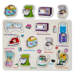 Puzzle incastru din lemn cu butoni,10 Obiecte casnice