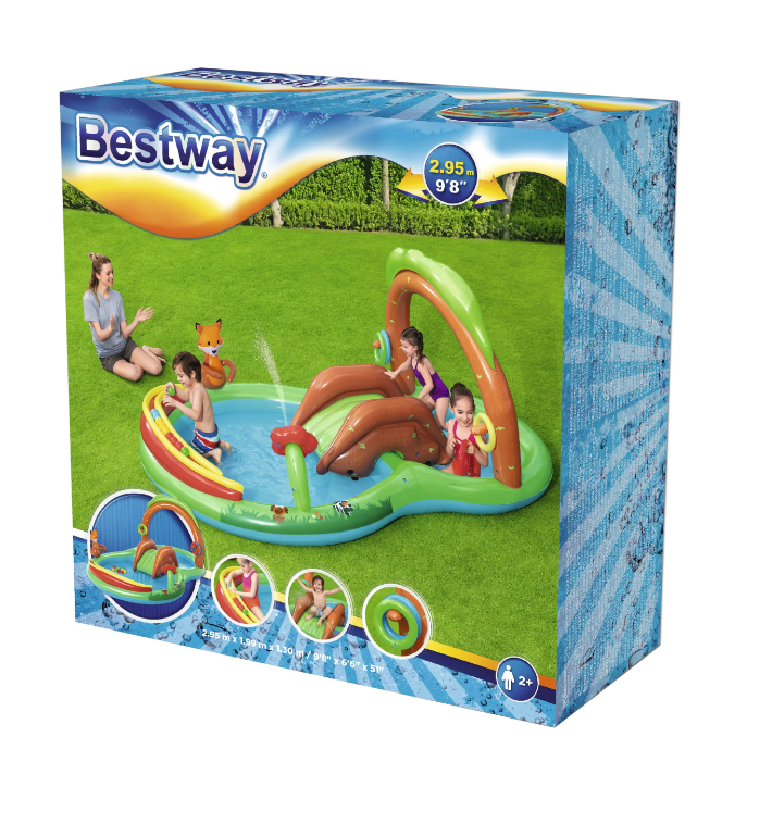 Piscina pentru copii cu Tobogan si Fantana, 295 x 199 x 130 cm