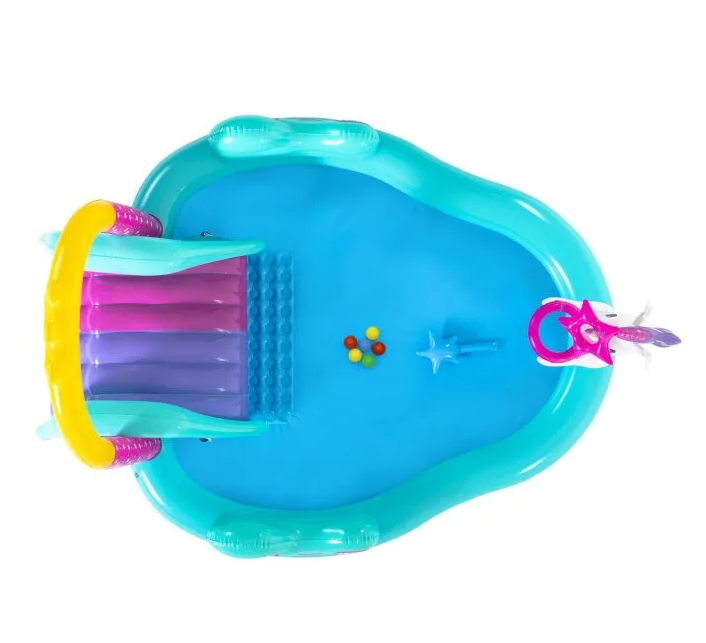 Piscina pentru copii cu Tobogan si Fantana, Unicorn, PVC, 274 x 195 x 137 cm