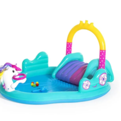 Piscina pentru copii cu Tobogan si Fantana, Unicorn, PVC, 274 x 195 x 137 cm