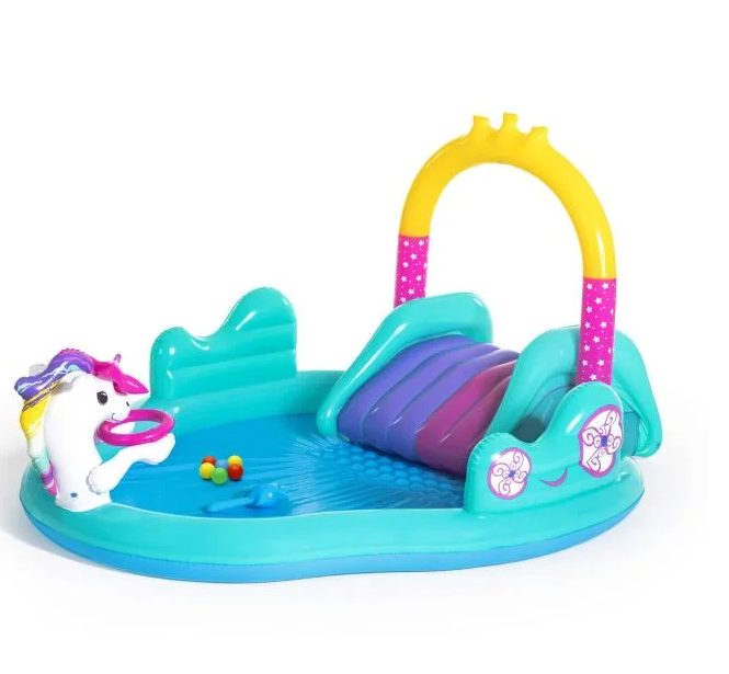 Piscina pentru copii cu Tobogan si Fantana, Unicorn, PVC, 274 x 195 x 137 cm
