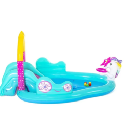 Piscina pentru copii cu Tobogan si Fantana, Unicorn, PVC, 274 x 195 x 137 cm