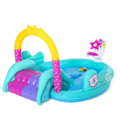 Piscina pentru copii cu Tobogan si Fantana, Unicorn, PVC, 274 x 195 x 137 cm