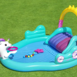 Piscina pentru copii cu Tobogan si Fantana, Unicorn, PVC, 274 x 195 x 137 cm