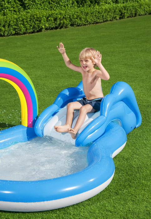 Centru de joaca copii, Bestway Rainbow 53092, gonflabil, PVC, 257 x 145 x 91 cm