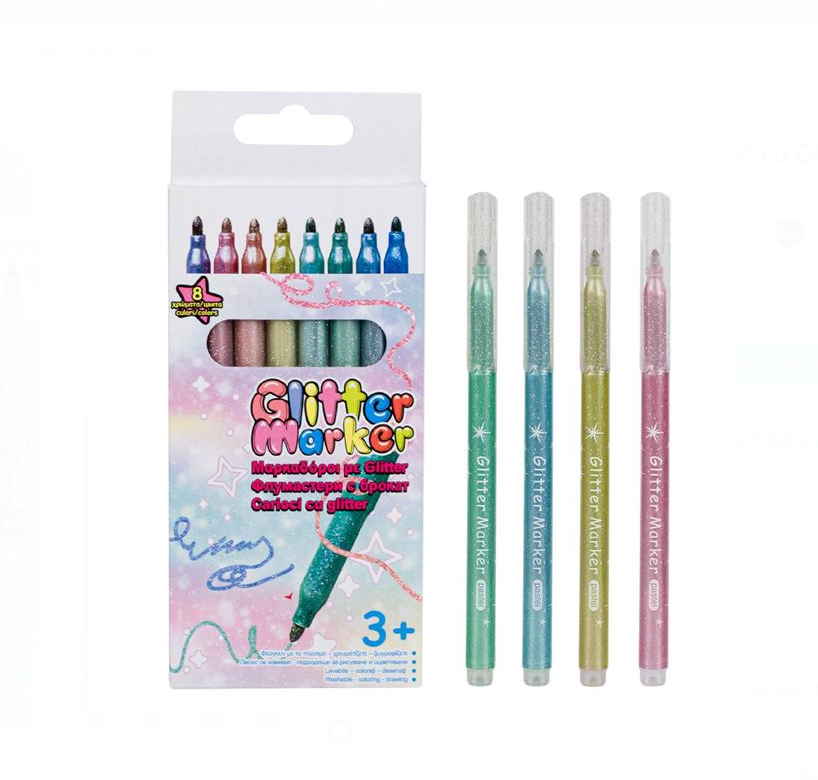 Set 8 carioci subtiri cu glitter