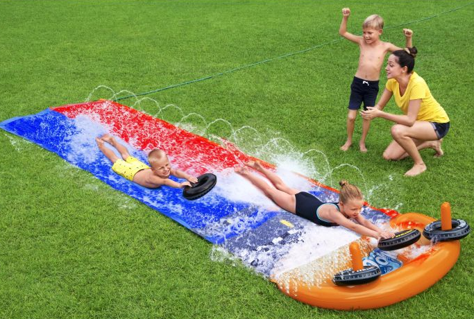 Tobogan de apa, dublu, gonflabil, PVC, 481 x 132 x 35 cm