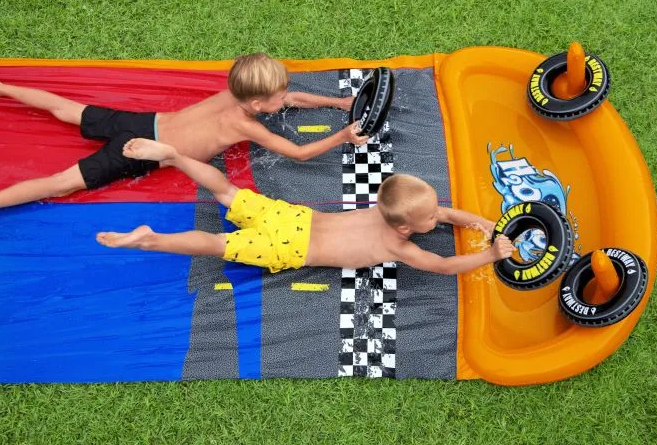 Tobogan de apa, dublu, gonflabil, PVC, 481 x 132 x 35 cm