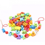 Joc de tip Montessori, set 75 margele din lemn, 3 ani