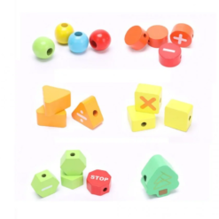 Joc de tip Montessori, set 75 margele din lemn, 3 ani