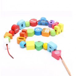 Joc de tip Montessori, set 75 margele din lemn, 3 ani