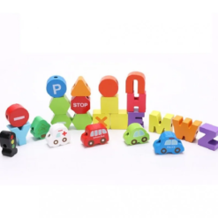 Joc de tip Montessori, set 75 margele din lemn, 3 ani