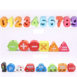 Joc de tip Montessori, set 75 margele din lemn, 3 ani