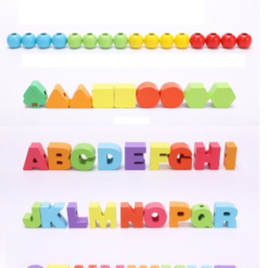 Joc de tip Montessori, set 75 margele din lemn, 3 ani