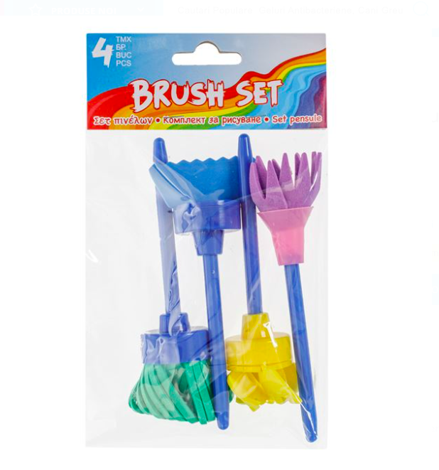 Set 4 pensule pictura pentru copii cu 4 modele, 11 cm