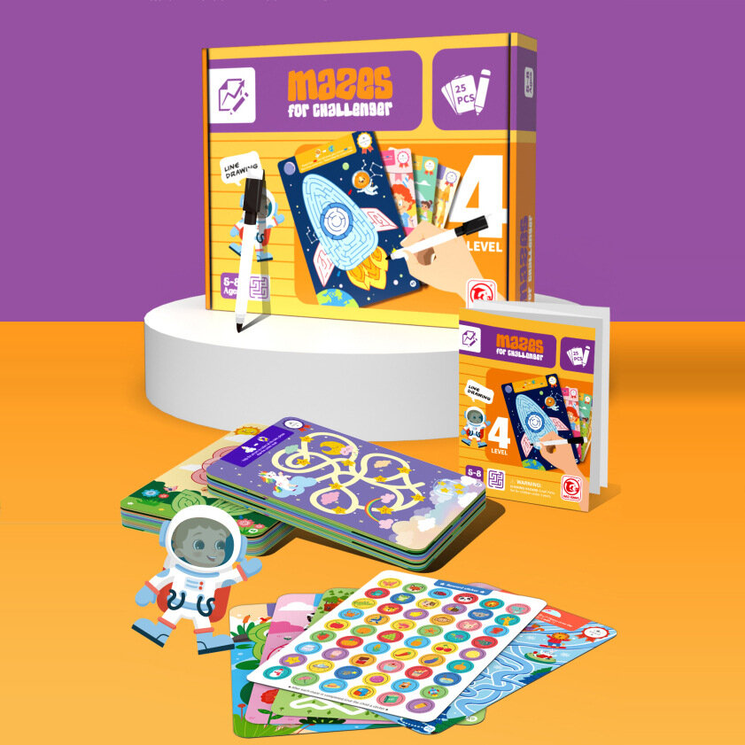 Joc Labirint cu Planse Reutilizabile,educative pentru copii, 50 modele, 5 ANI+