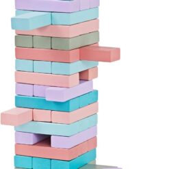 Joc de societate Jenga, 54 piese din lemn colorate, 3 ani+