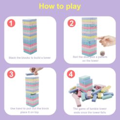 Joc de societate Jenga, 54 piese din lemn colorate, 3 ani+