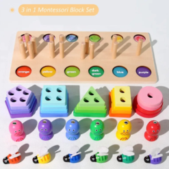 Jocul multifunctional tip Montessori, Forme, culori, dexteritate, 3 ani 01