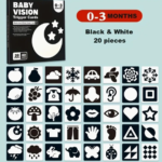 Set 20 carduri stimulare vizuala bebe, cartonase cu imagini, 0-3 luni