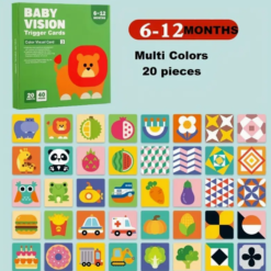 Set 20 carduri stimulare vizuala bebe, cartonase cu imagini, 6-12 luni