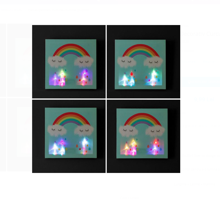 Tablou decorativ cu lumini colorate, Curcubeu, 25x25 cm