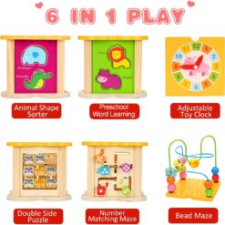 Cub Educativ bebe, din lemn cu 6 in 1 activitati, 18 luni+